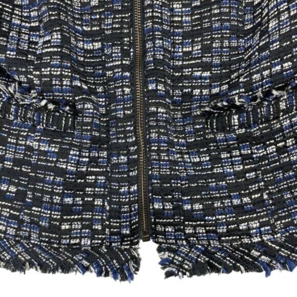 BANANA REPUBLIC Tweed Fringe Boucle Zip Navy Jacket Womens Size 0 - Picture 5 of 6
